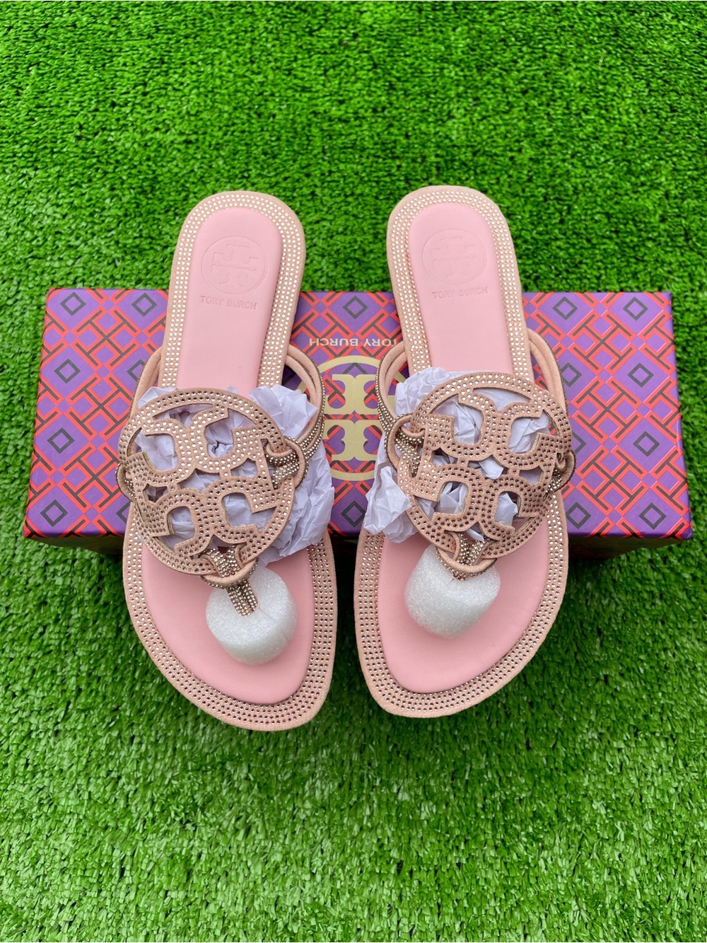 Tory Burch Blush Pink Logo Cutout Toe-Post Sandals